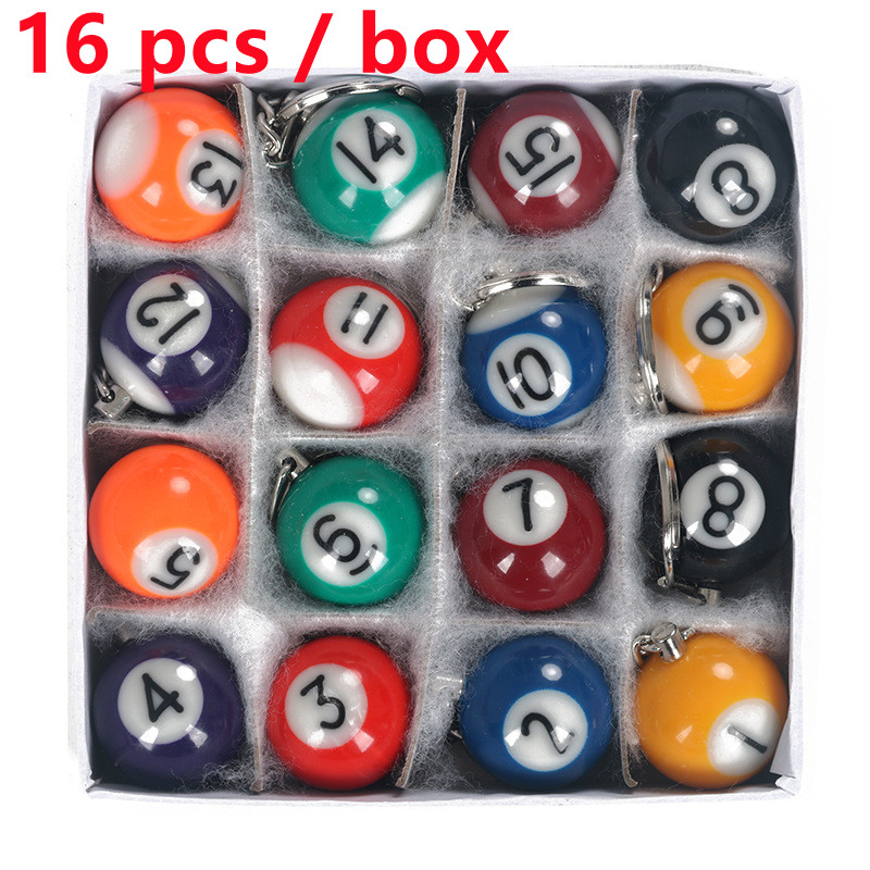Resin Art Alphabet - 16 buah/set Mini biliar berbentuk Keyring